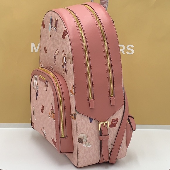 MICHAEL KORS JET SET GIRLS JAYCEE LARGE ZIP PACKED BACKPACK DARK POWDER BLUSH - Picture 6 of 16